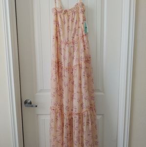 Long flowy blush floral strapy dress